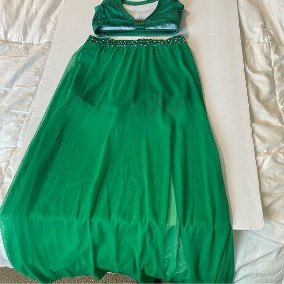 The Line up solo dance custom costume kelly green 2 piece maxi skirt leotard 10 - Picture 4 of 15